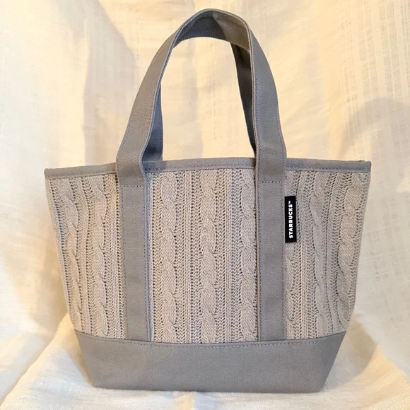 Starbucks Gray Cable Knit Canvas Tote Bag - Taiwan Exclusive Edition NWT - Picture 3 of 12
